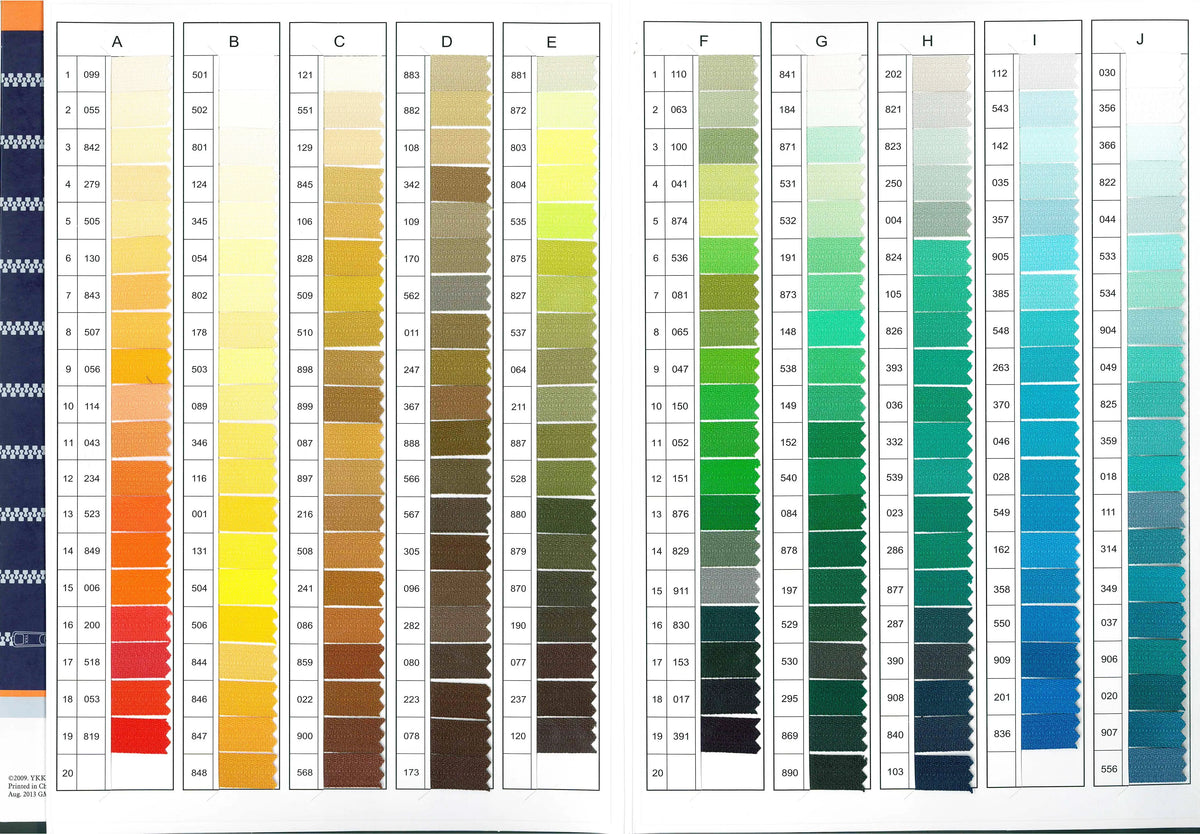 YKK Color Card — Zipper Stop