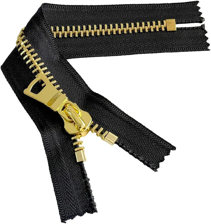 #10 High-End Shiny Brass - Closed Bottom Zipper - Black and White Tape