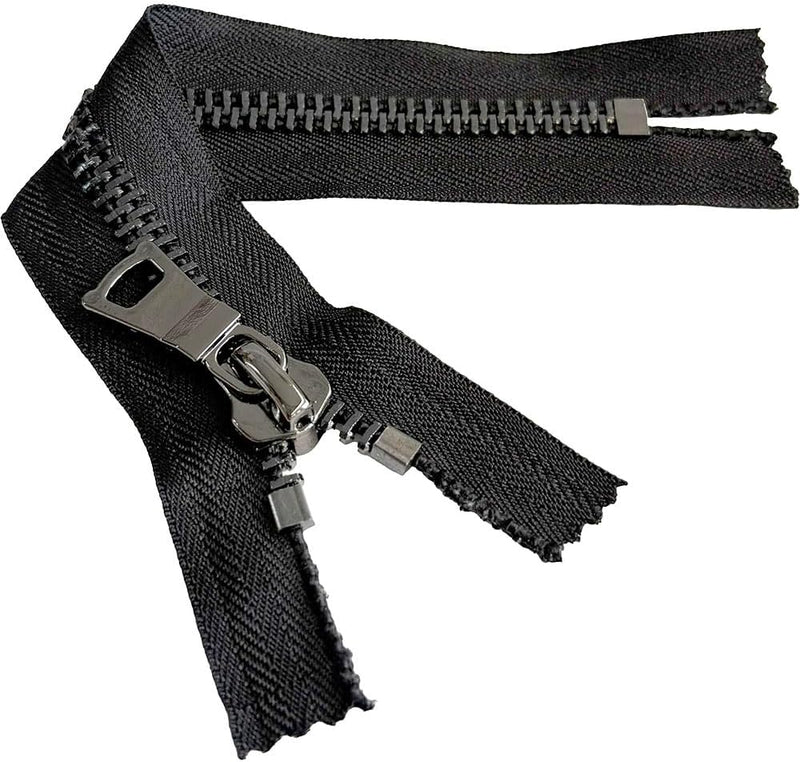 #10 High-End Shiny Gunmetal - Closed Bottom Zipper - Black and White Tape