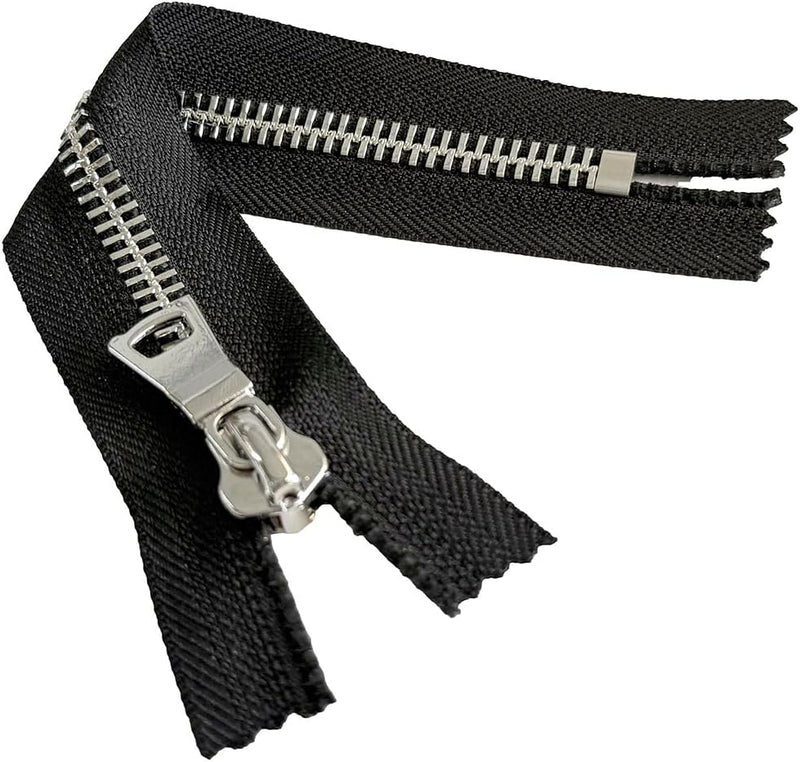 #10 High-End Shiny Nickel - Closed Bottom Zipper - Black and White Tape
