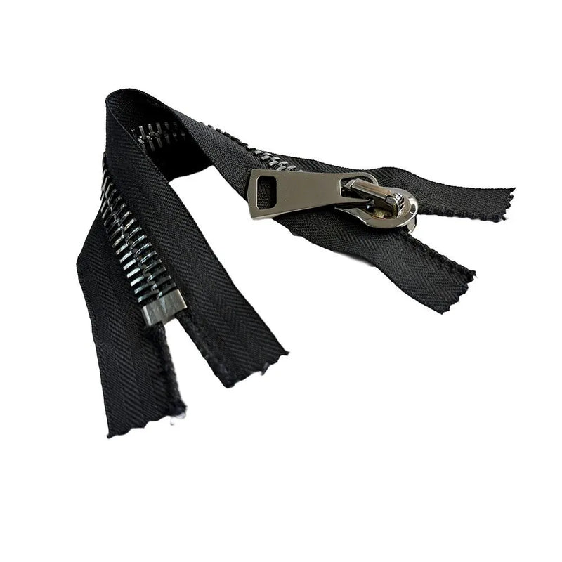 #15 High-End Shiny Gunmetal - Closed Bottom Zipper - Black and White Tape