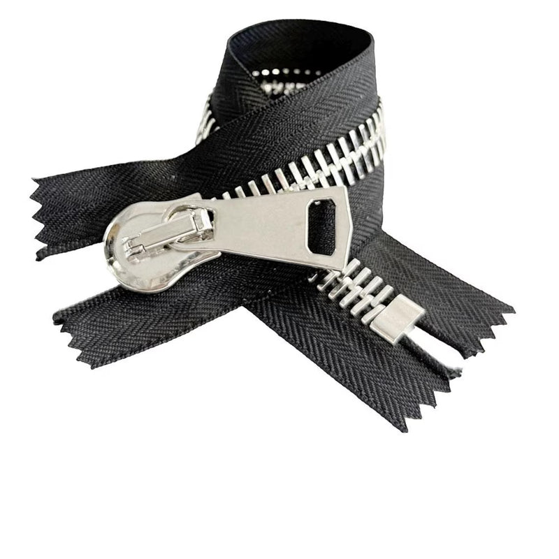 #15 High-End Shiny Nickel - Closed Bottom Zipper - White or Black Tape