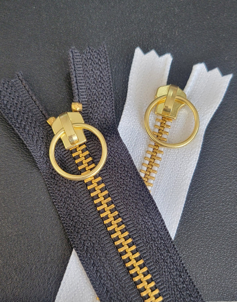 YKK #5 Brass Closed Bottom with Non Locking Ring Pull 20mm - 7" 20 pcs 10 Black - 10 White For $19.99 - Free Shipping !