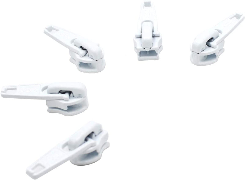 Zipper Repair Kit - #4.5 YKK Coil Automatic Lock Jacket Sliders - 5 Sliders Per Pack - Color: White - Made in The United States