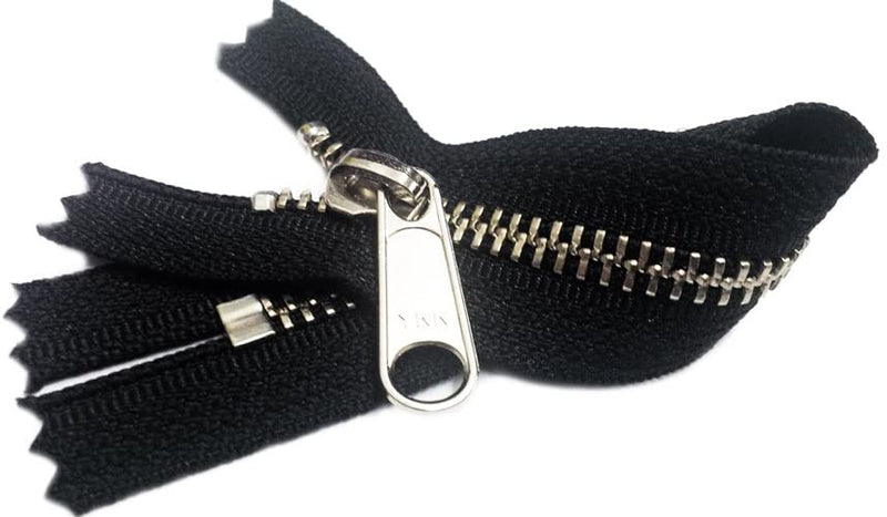 YKK  #5 Nickel Metal Black Long Pull Zipper Closed Bottom