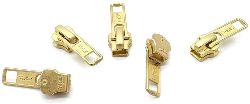 Zipper Repair Kit - #5 YKK Brass Auto Lock Sliders - 5 Sliders Per Pack with Top & Bottom Stoppers Included