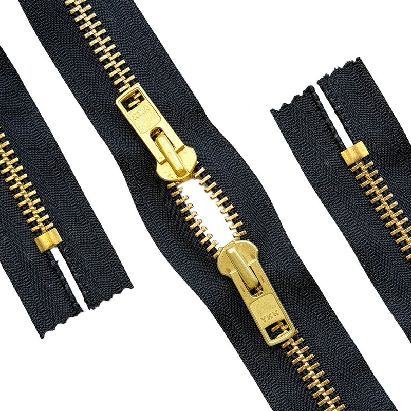 YKK® #10 Brass - Closed Top / Closed Bottom / Two Auto Lock sliders head-to-head.