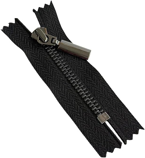 #5 High-End Shiny Gunmetal - Closed Bottom Zipper - Black and White Tape