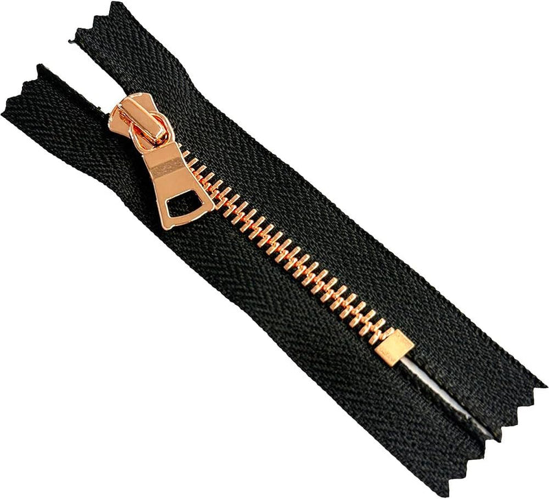#5 High-End Shiny Rose Gold - Closed Bottom Zipper - Black and White Tape