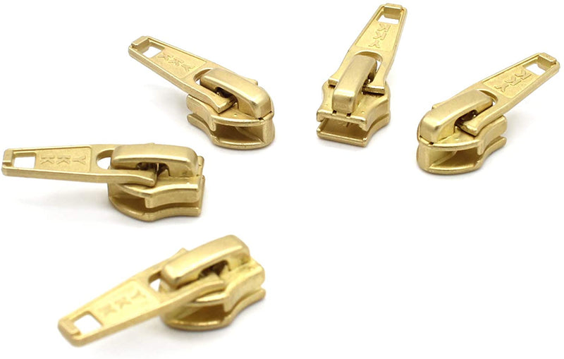 Zipper Repair Kit - #5 YKK Coil Brass Automatic Lock Jacket Sliders - 5 Sliders Per Pack - Made in The United States