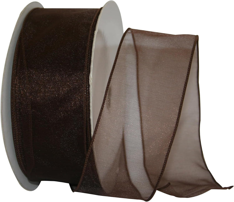 Reliant Ribbon Sheer Lovely Value Wired Edge Ribbon, 2-1/2 Inch X 50 Yards, Brown