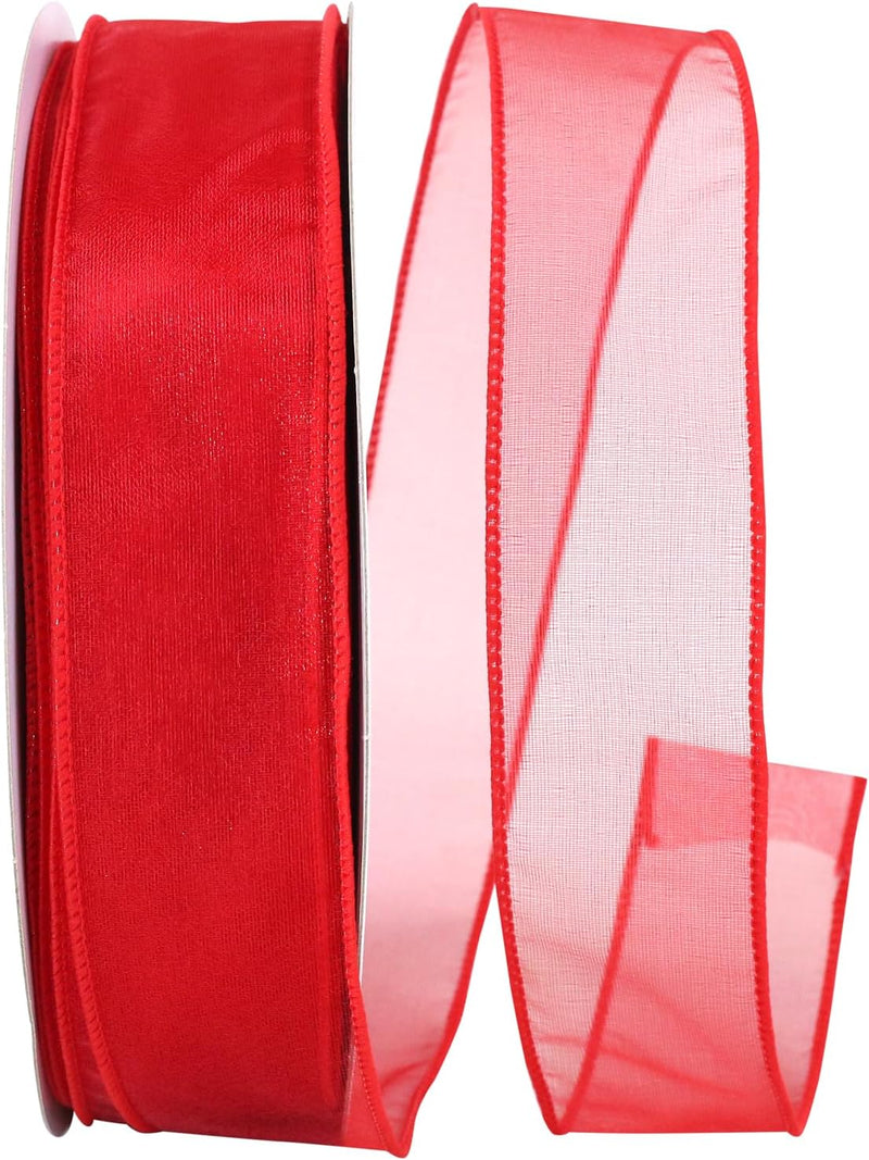 Reliant Ribbon 99908W-065-09K Sheer Lovely Value Wired Edge Ribbon, 1-1/2 Inch X 50 Yards, Red