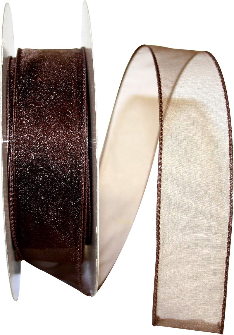 Reliant Ribbon Sheer Lovely Value Wired Edge Ribbon, 1-1/2 Inch X 50 Yards, Brown