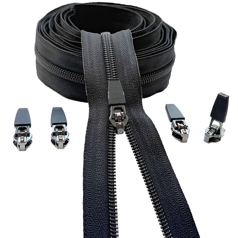 #5 Nylon Coil Chain 5 yards with 4 Semi Auto Lock - Black Rubber Pull Sliders