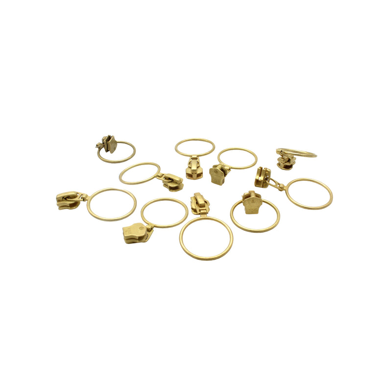 Zipper Repair Kit - #5 Brass YKK Zipper Pulls - Notch Ring Pull Slider - Fancy Zipper Slider Replacement - 12 Pulls Per Pack - Made in The United States