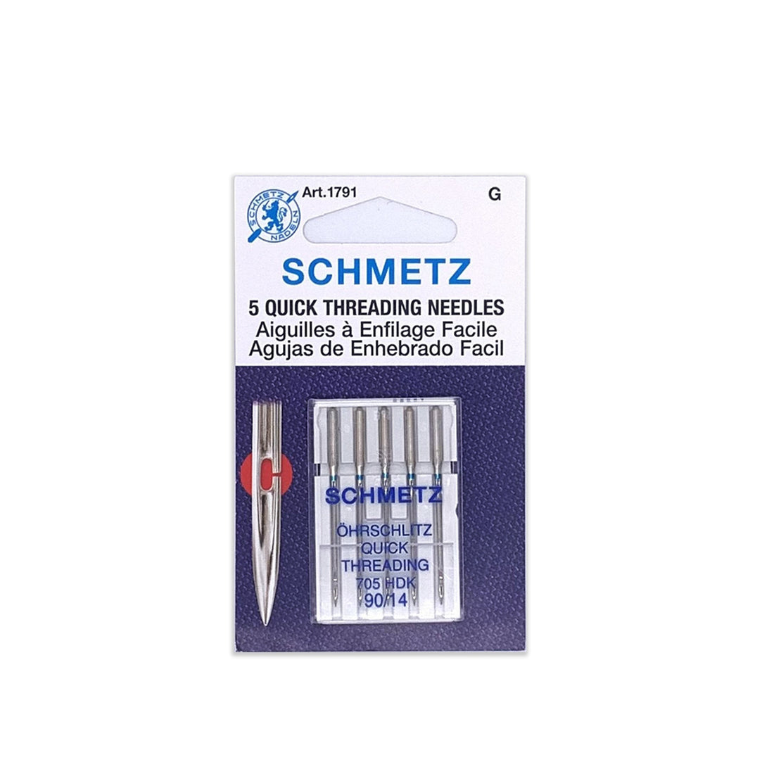 Schmetz Self/Quick Threading Needle 5PK Size 90/14 – Zipper Stop