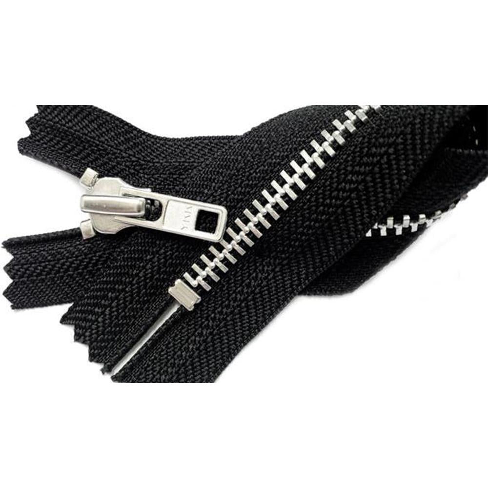 おジッパー YKK® #7 Closed Bottom Exposed 7-Inch Black Zipper - Aluminum Metal