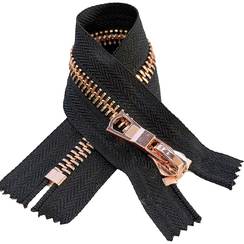 #10 High-End Shiny Rose Gold - Closed Bottom Zipper - Black  Tape