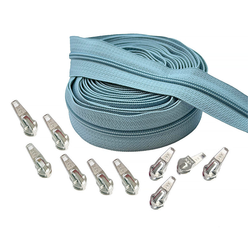 YKK #4.5 Continuous Nylon Coil Zipper Chain - Exotic Blue Color - 5 Yards & 10 Sliders. Locking or Non Locking Sliders.