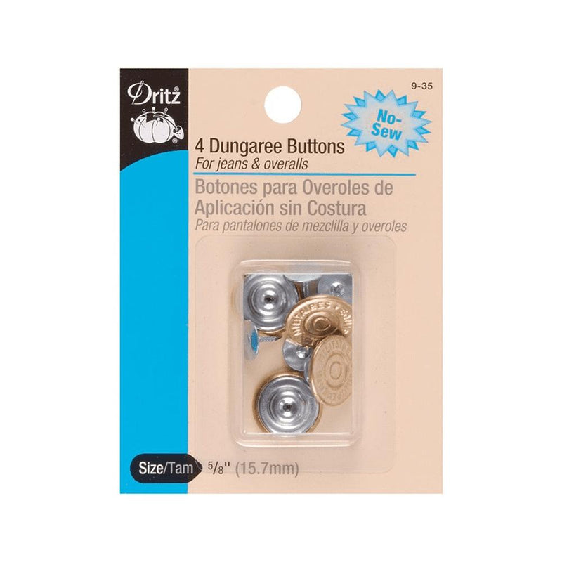 No-Sew Dungaree Buttons - Nickel