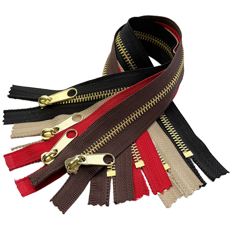 #5 Brass Handbag Zippers - Closed Bottom - Non-Locking Long Pull Tab