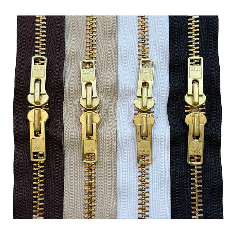 YKK® #10 Brass - Closed Top / Closed Bottom / Two Auto Lock sliders head-to-head.