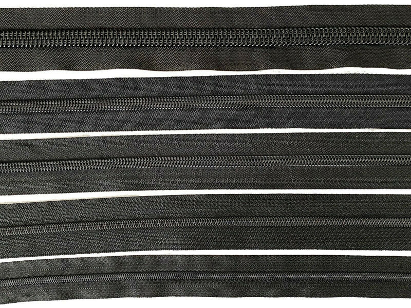 YKK CF Coil Zipper Black Chain Tape #3, #4.5, #5, #8 or #10 - Long Sliders / Stoppers
