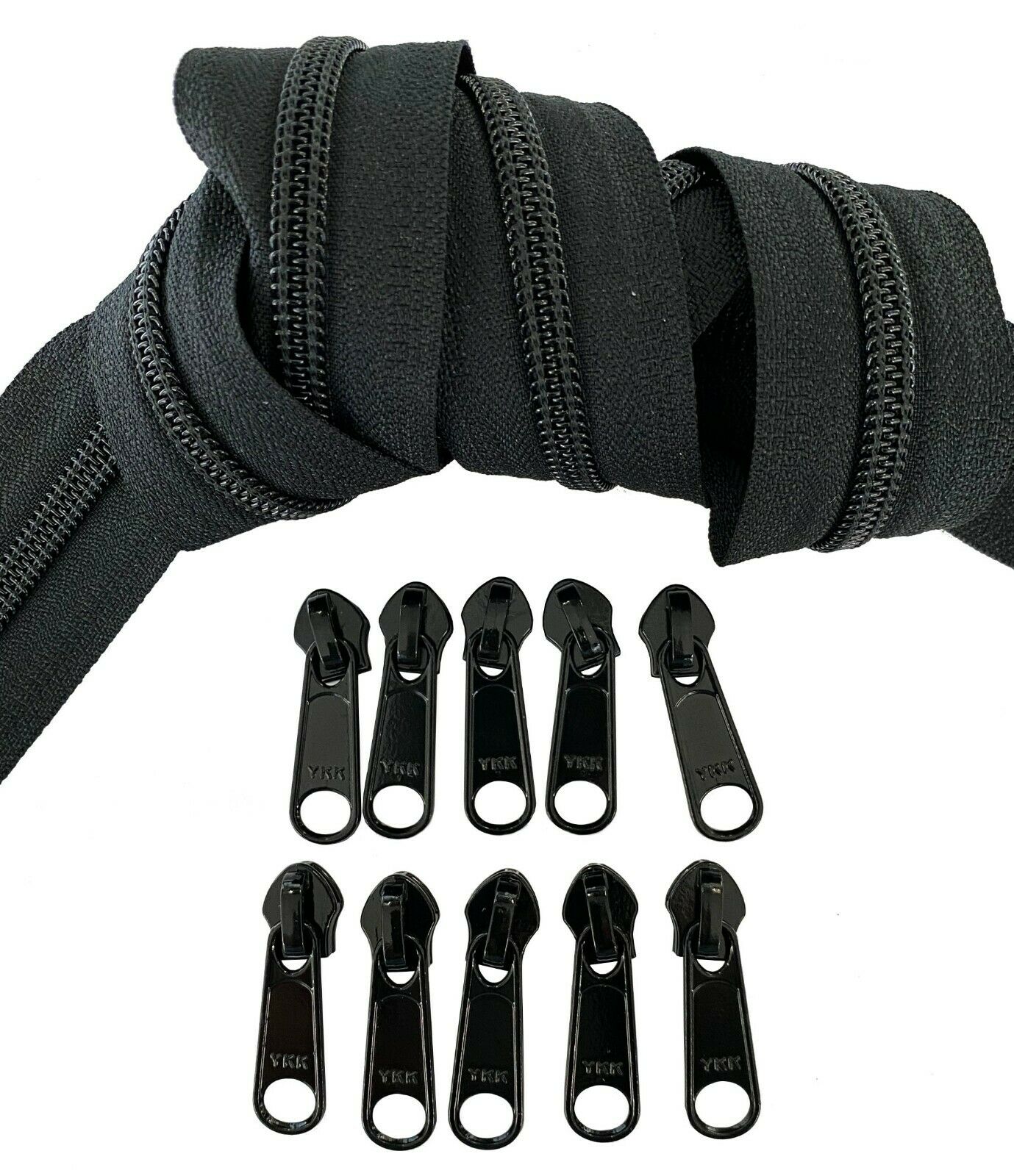 YKK CF Coil Zipper Black Chain Tape #3, #4.5, #5, #8 or #10 - Long Sli ...
