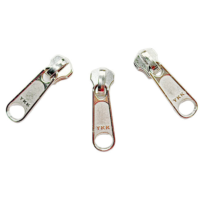 #5 Metallic Silver Coil Chain in Black with 3 Non-Locking Long Pull Sliders in Silver. Free Shipping Included.